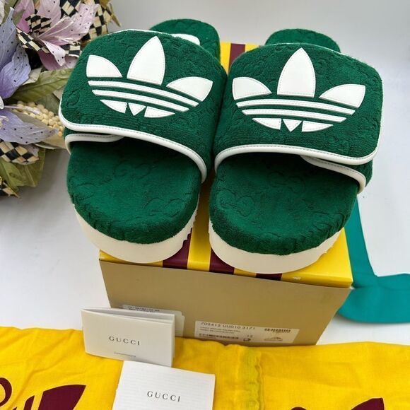 Men’s Gucci, X Adidas, GG monogram sandals size 12 made in Italy - Picture 9 of 9